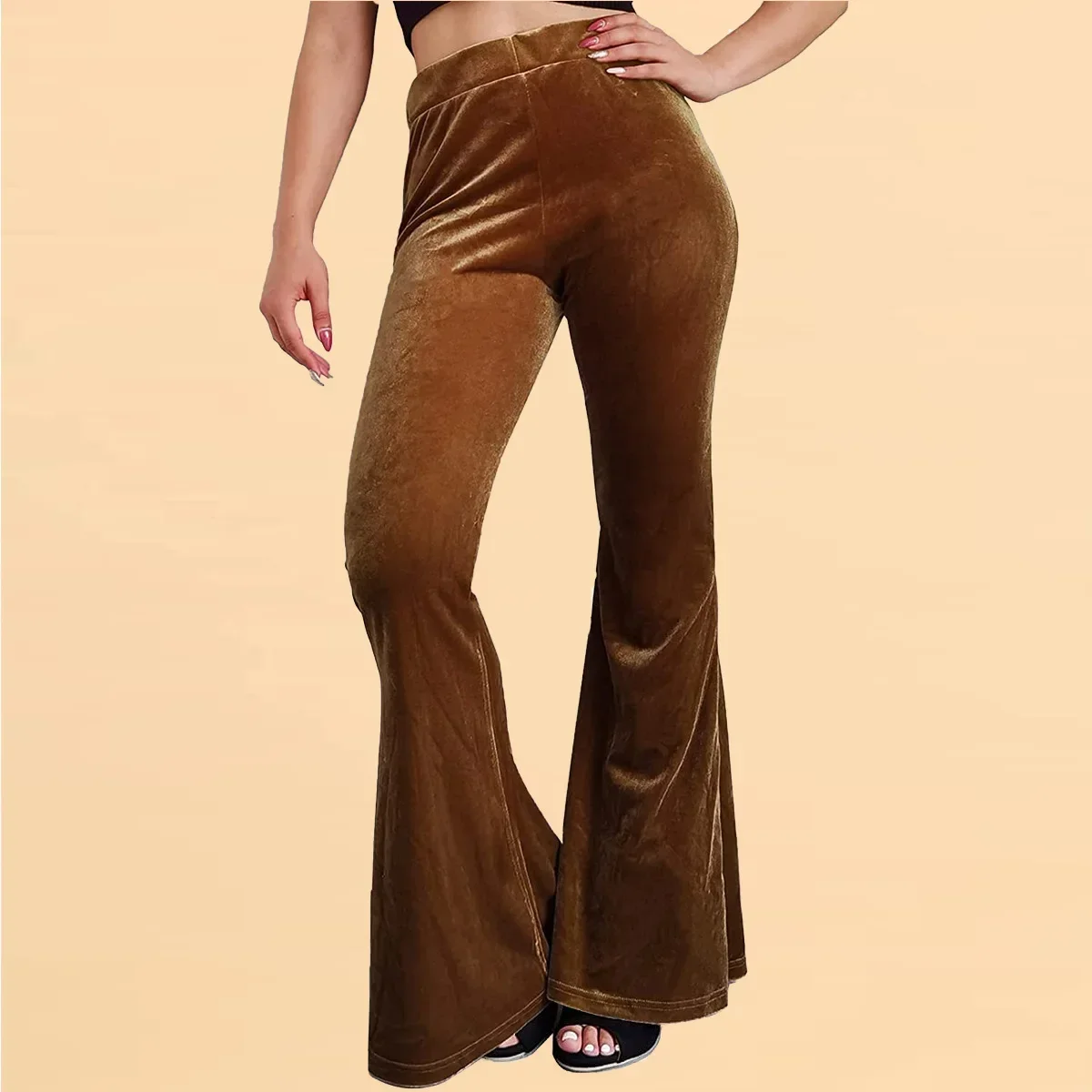 Women's New Fashion Velvet Flare Pants Solid Color Elastic Elastic High-waisted Casual Flared Long Pants Women Clothing Y2k