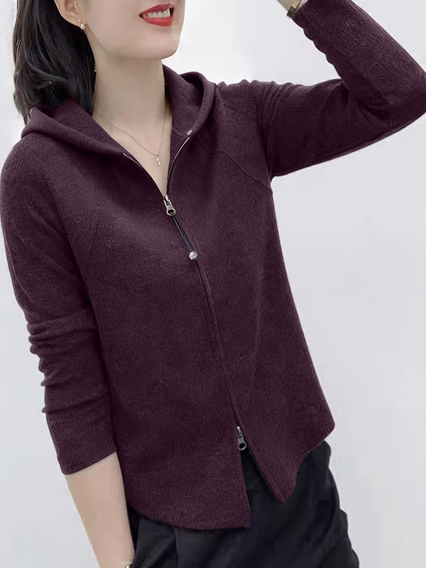 

Женская толстовка большого размера с капюшоном и длинными рукавами, осенне-зимняя, с двойной молнией, теплая, универсальная, модная, на пуговицах, верхняя одежда