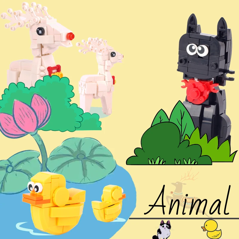 MOC Cartoon Cat Duck Mini Animal Building Blocks Garden Of Banban Monster Anime Figures Doll Game Character Bricks Toys Gifts