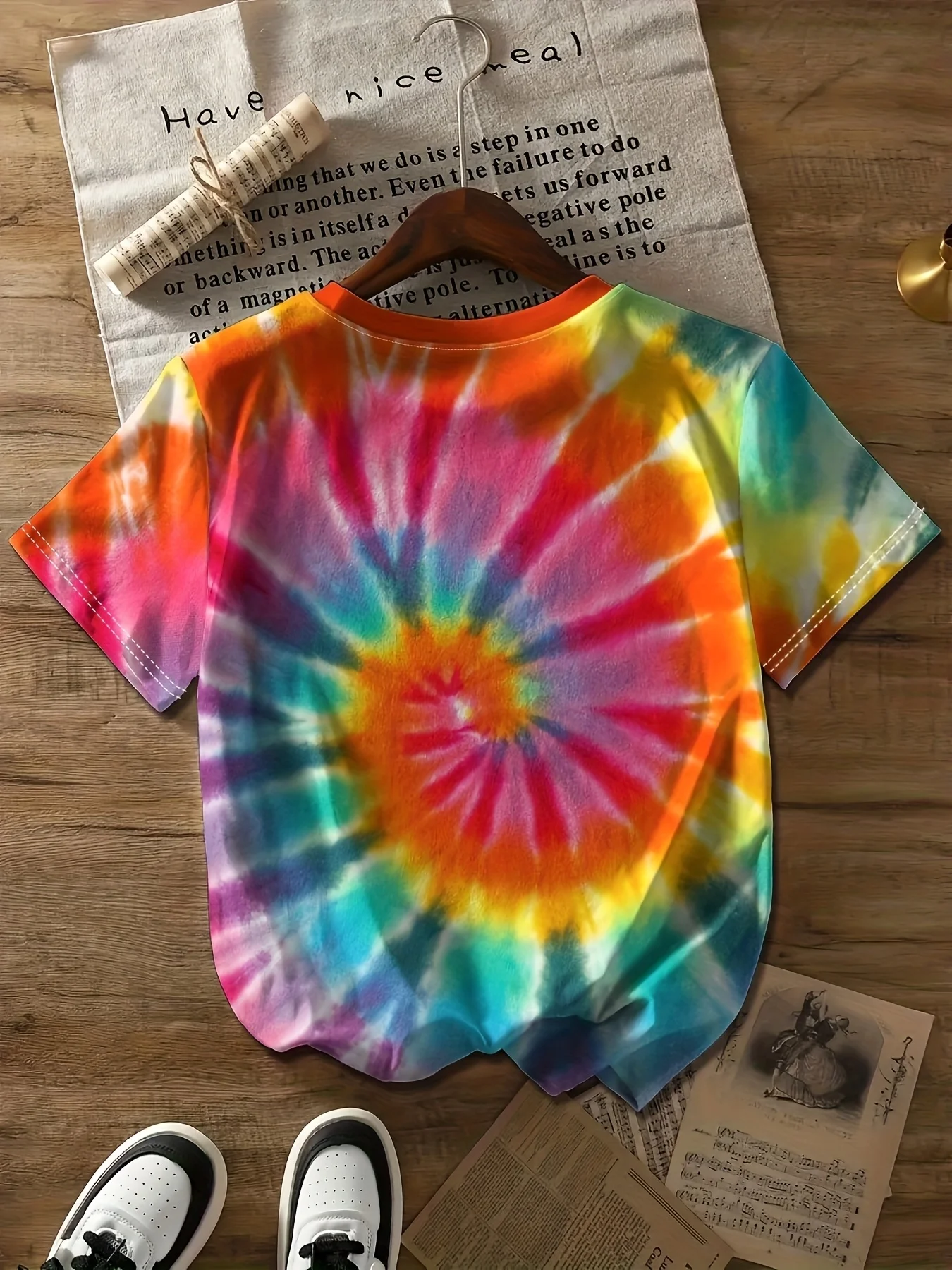 Rainbow Swirl Tie-Dye Women's Tee - Vibrant Spiral Pattern Graphic, Retro Hippie Print Design for Casual Daily Wear