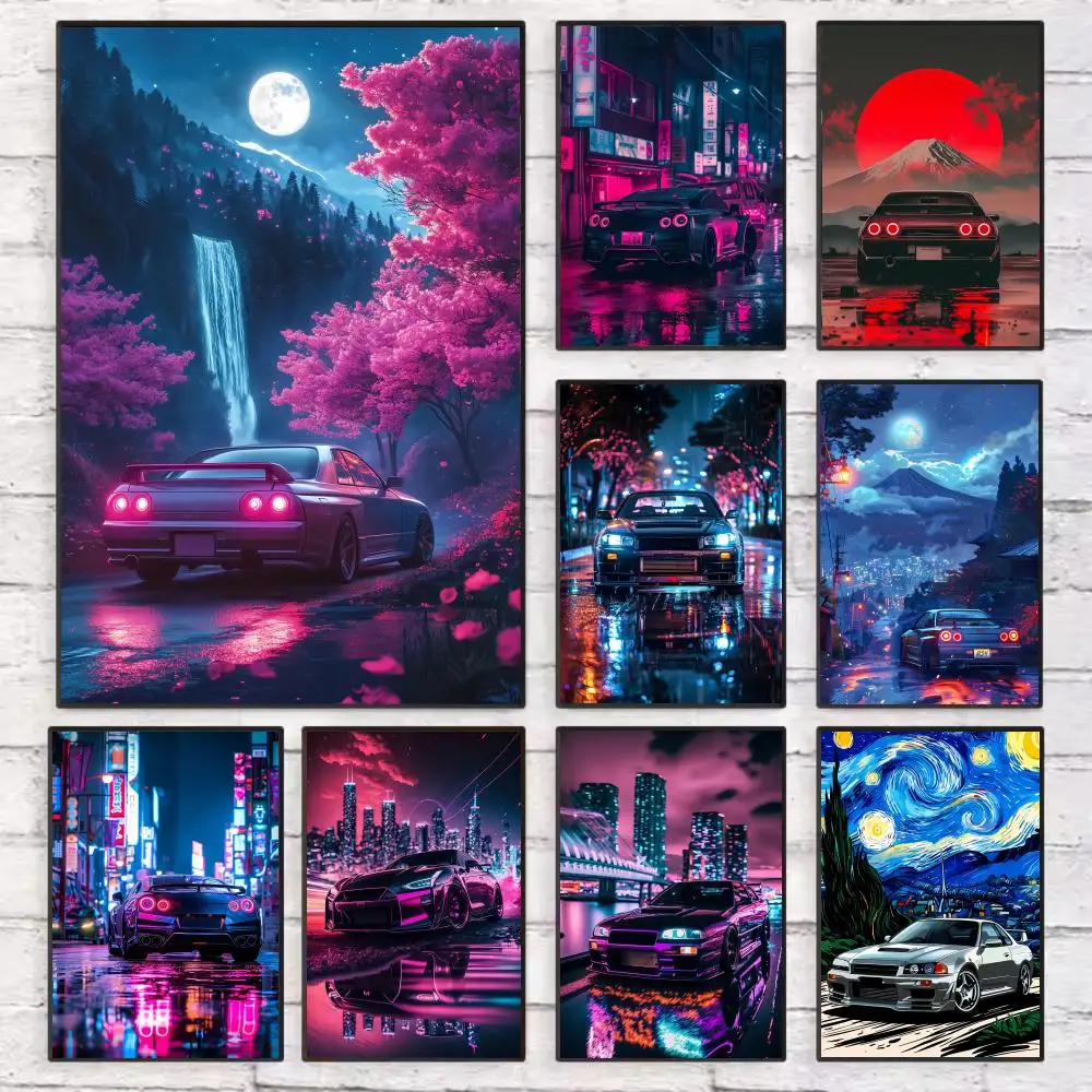 

Luxury Car Cool JDM Skyline G-gtr Car Poster Wall Art Sticky for Living Room Bedroom Office Hallway Bar Home Decor Gift Idea
