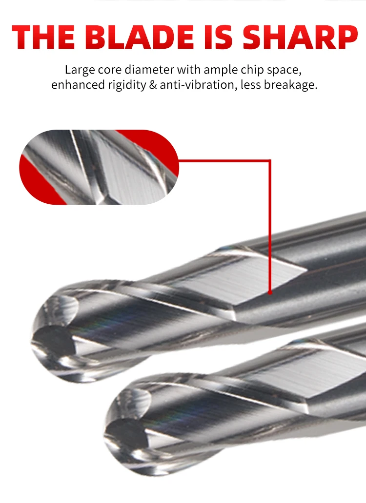 HRC70 Hochhärte-Kugelfräser aus Wolframkarbid, CNC-Fräser für Metallbearbeitung R0.5 6mm 8mm 10mm 12mm – Detail 3