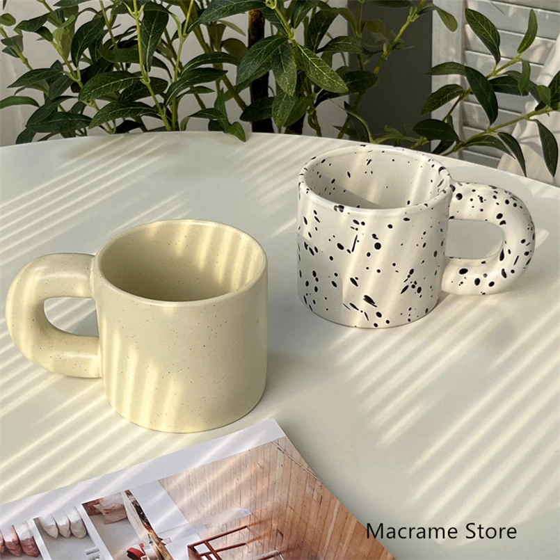 Creative Splash Ink Mug Nordic Ins Style Cup Retro Cute Chubby Cup Household Ceramic Coffee Cup with Handle Milk Cup