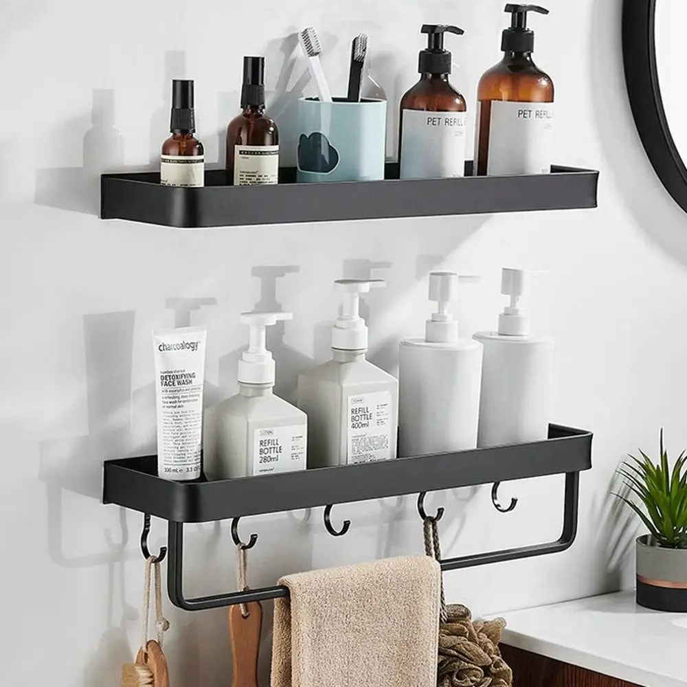 

1Pcs Wall Mounted Shower Room Accessory Antirust No Drill Kitchen Shelves Storage Rack Shampoo Holder Towel Rack