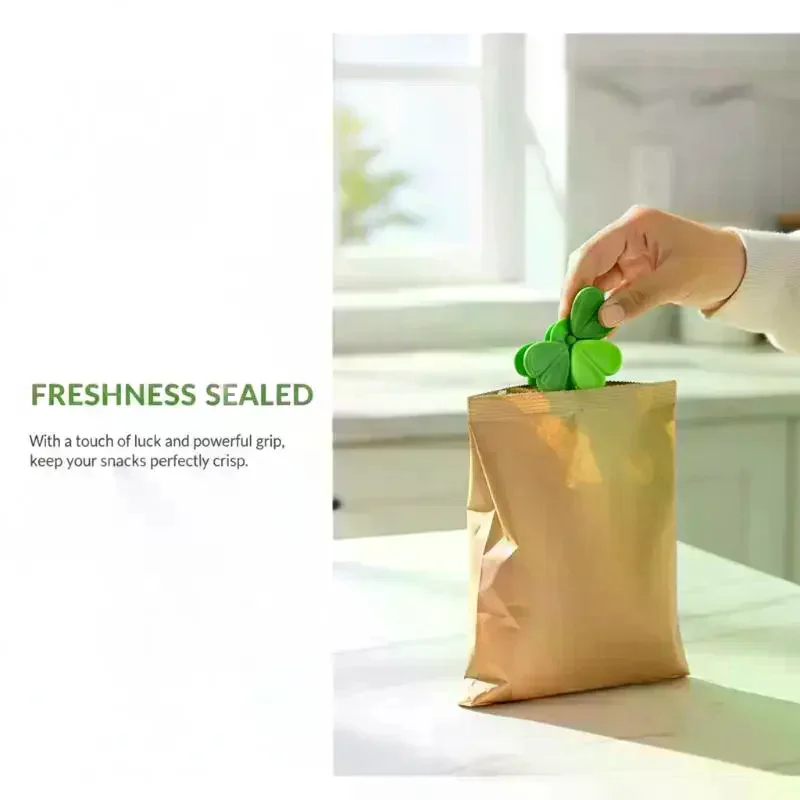 Four-leaf Clover Magnetic Food Bag Clips 4pcs Airtight Fridge Magnets Snack Bread Sealing Clips for Fresh Storage