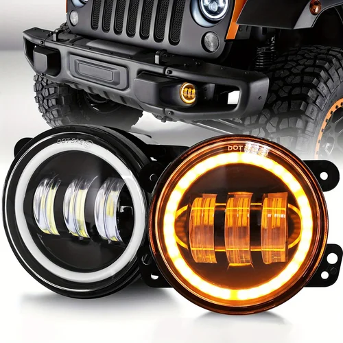 Luces antiniebla LED de 4 pulgadas con señal de luz de giro ámbar, Ojos de Ángel blancos, anillo Halo DRL para Jeep Wrangler JK Unlimited JKU 2007-2018