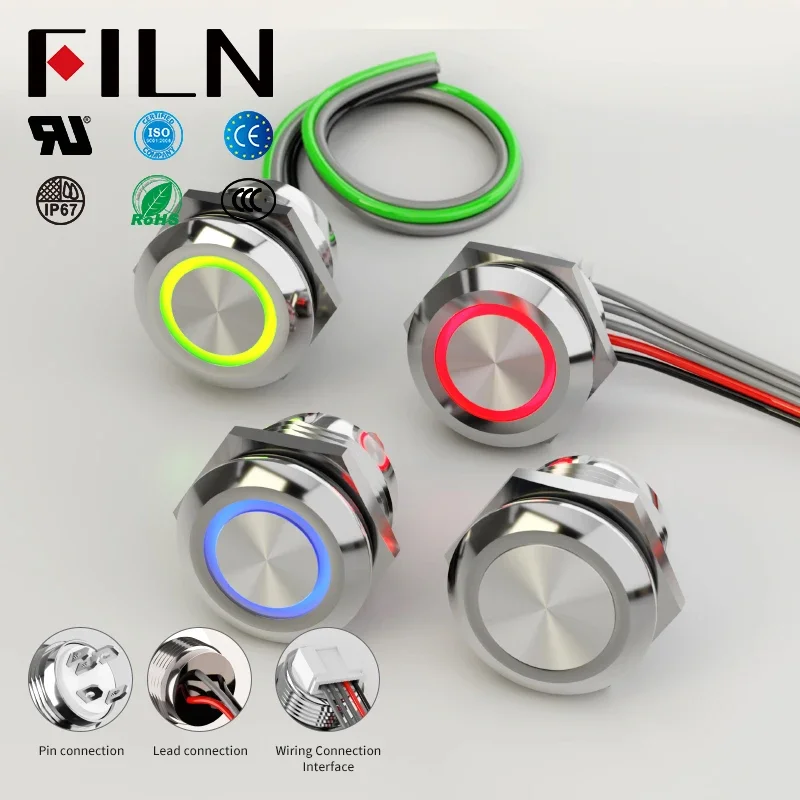 

FILN 12mm Push Button Switch Stainless Steel Short Throw Self Reset LED Elevator Touch Button Momentary indicator light