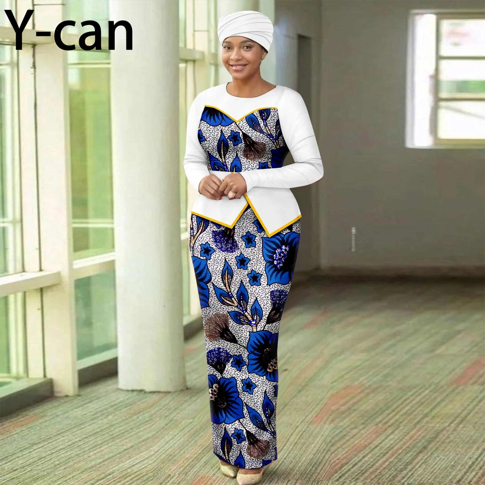 African Dresses for Women Elegant Patchwork Women Gown with Headscarf  Wedding Party African Style Ankara Print 2525050