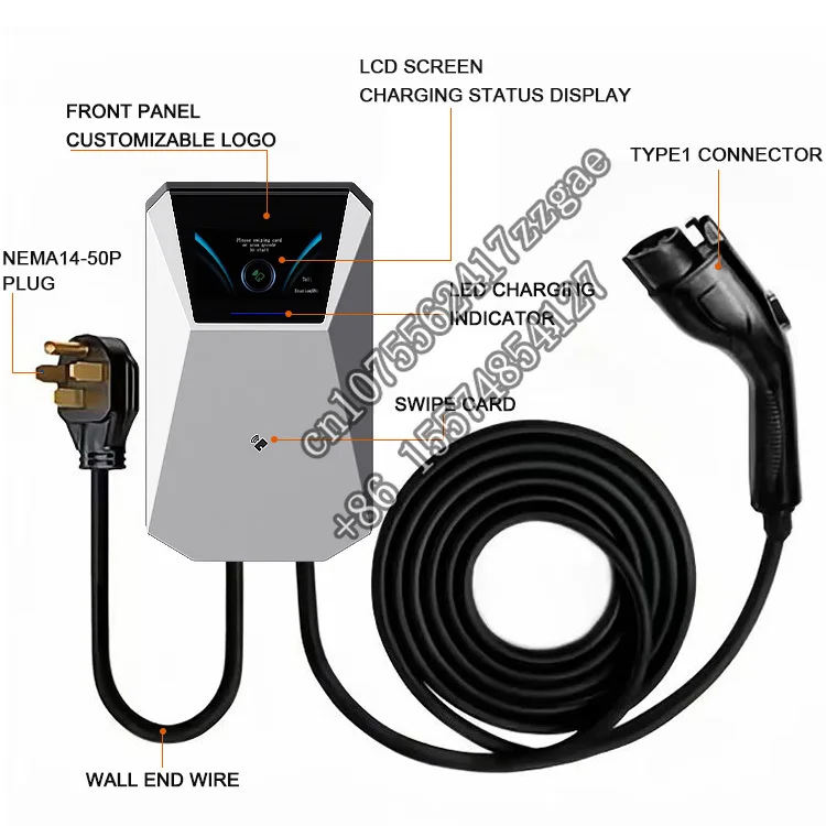 Home Electric Vehicle Charging Station 32A Outdoor EVSE with WiFi NEMA 14-50 Plug 25 FT Cable 240V Level 2 EV Charger