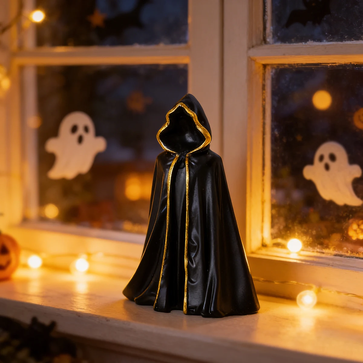 Black Grim Reaper Cloak Figurine, Halloween Garden Decor, Resin Reaper Statue, Bonsai & Home Tabletop Decoration, Gift