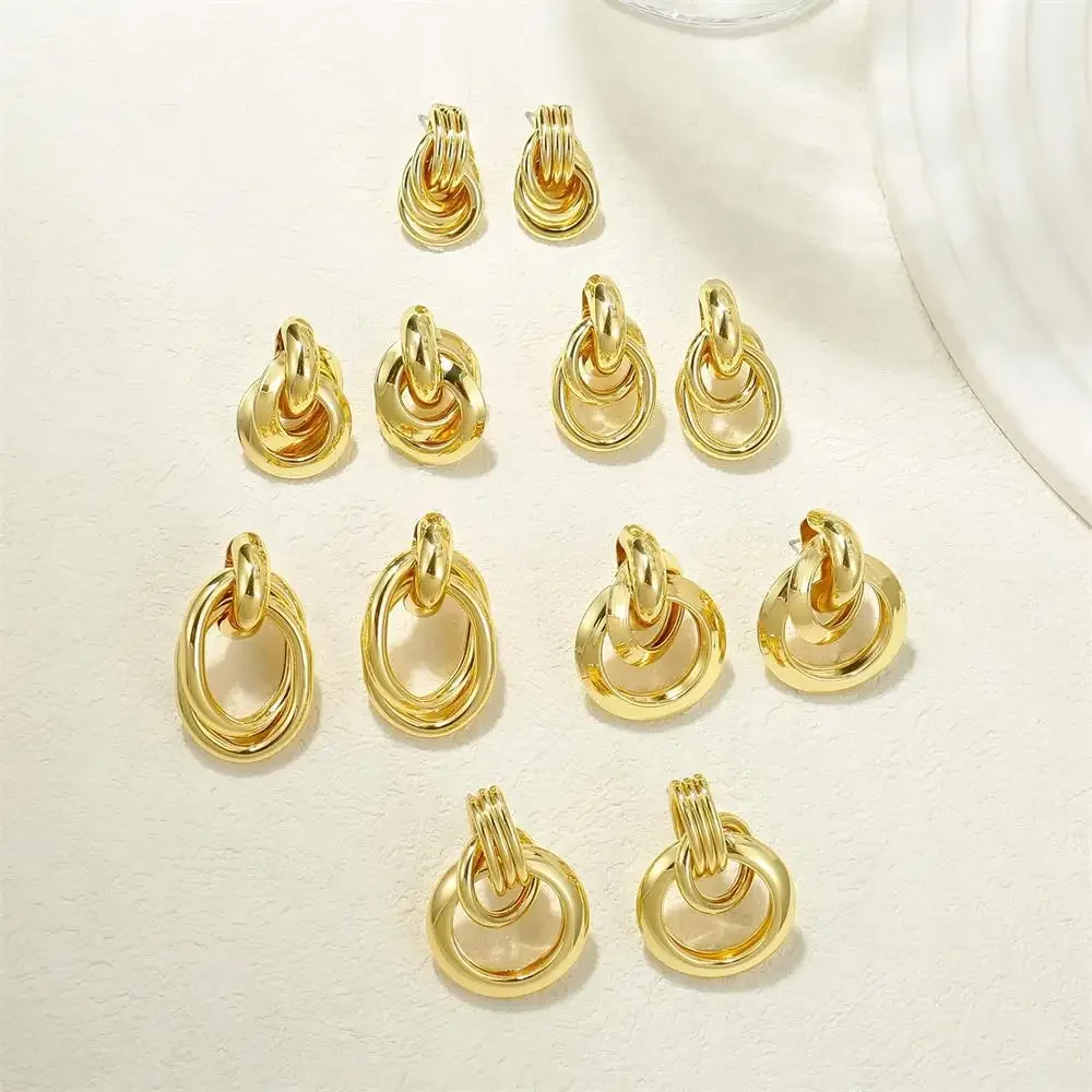 

6pair/set 18K Gold Plated Knot Earrings Multilayer Geometric Stianless Steel Statement Earring Set Femal Party Gift Chic Jewelry