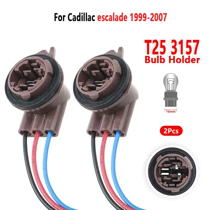 For Cadillac Escalade 1999-2007 Turn Signal Light T25 3157 Bulb Holder Socket Base Wire Connector 15306147 2Pc