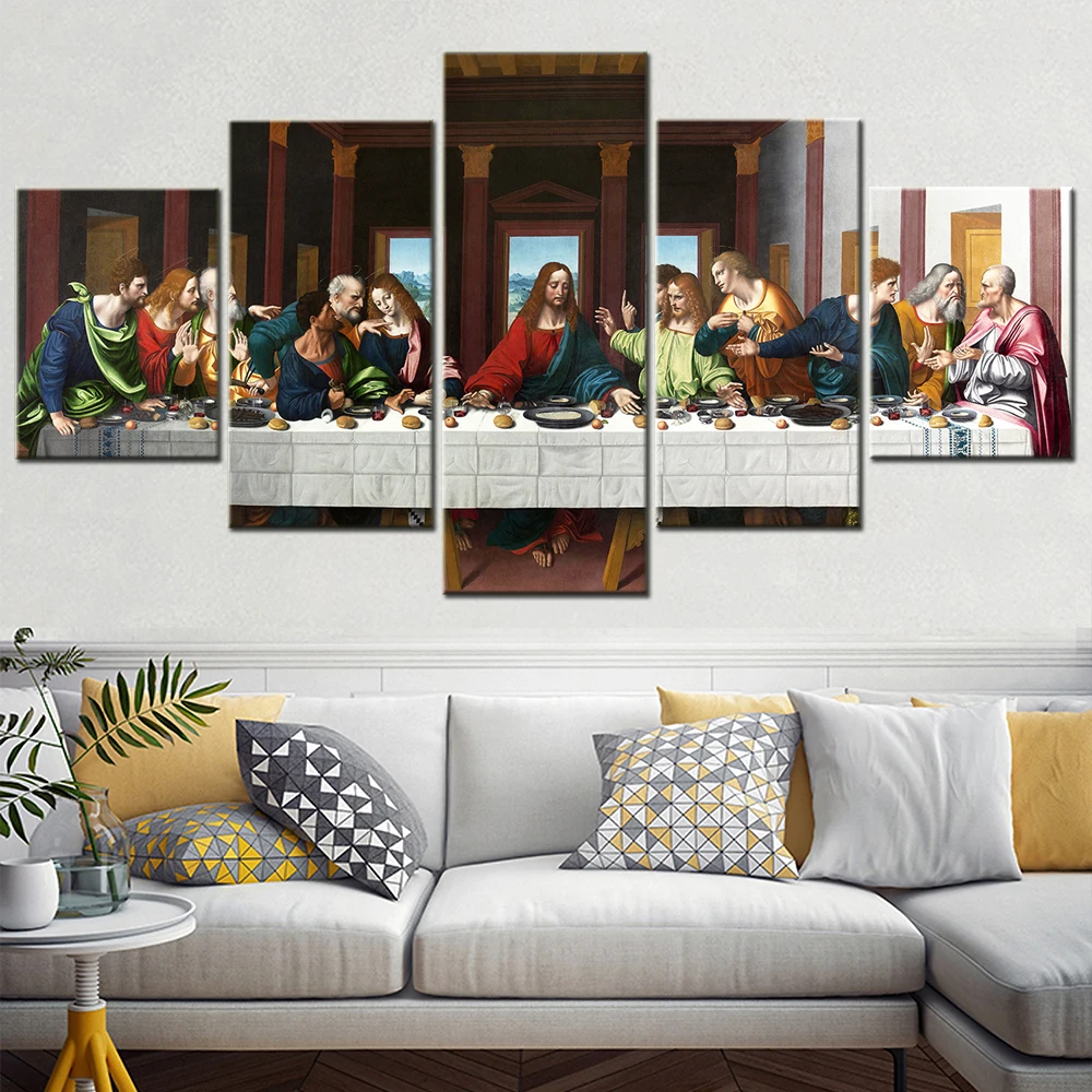 5 Panel Canvas Art the Last Supper Picture - Christianity Poster Modern Wall Decor for Living Room Framed Painting