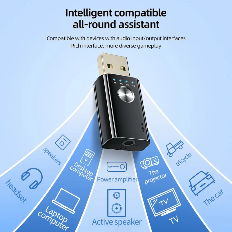 جهاز استقبال الارسال اللاسلكي لمكبرات الصوت المكتبية والكمبيوتر المحمول والتلفزيون ومحول USB المتوافق مع البلوتوث وجهاز إرسال الاستقبال