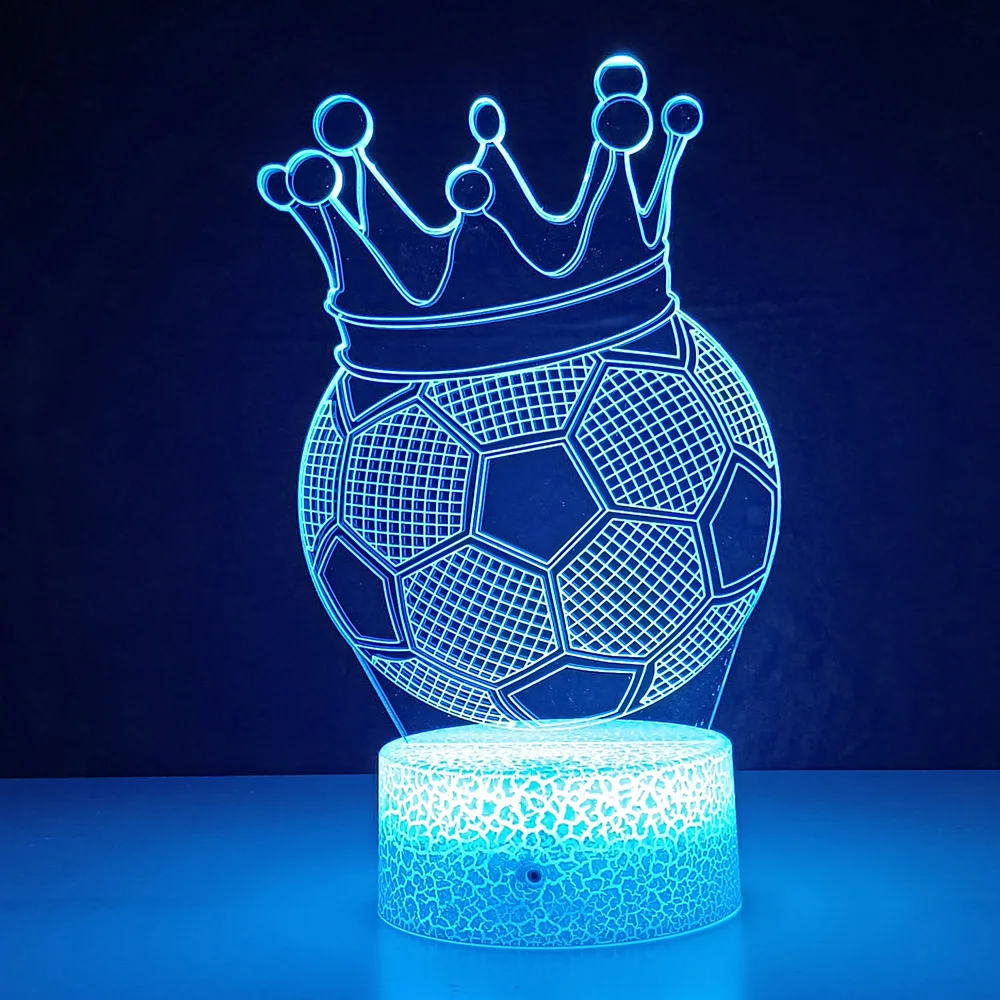 Football Character Crown 3D Night Light Led Optical Illusion Lamp Bedroom Decor with Remote Control 16 Colors Cool Gifts Toys