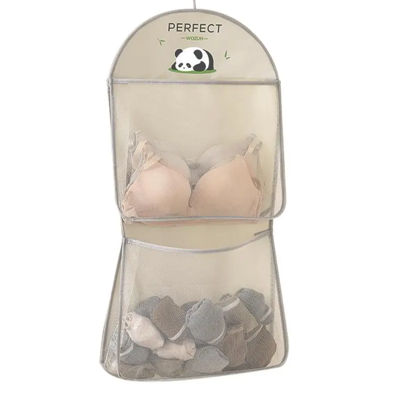 

Mesh Pockets For Bra 2-Layer Mesh Organizers With Hook For Underwear Transparent Visual No-Drilling Closet Storage Pouch For