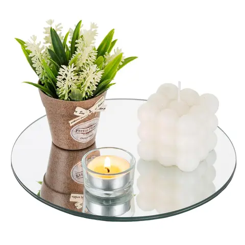 Acrylic Circular Mirror Panel Center Piece 2-Piece Set Table Mirror Base Tray for Handicraft Home Decoration Wedding 3mm