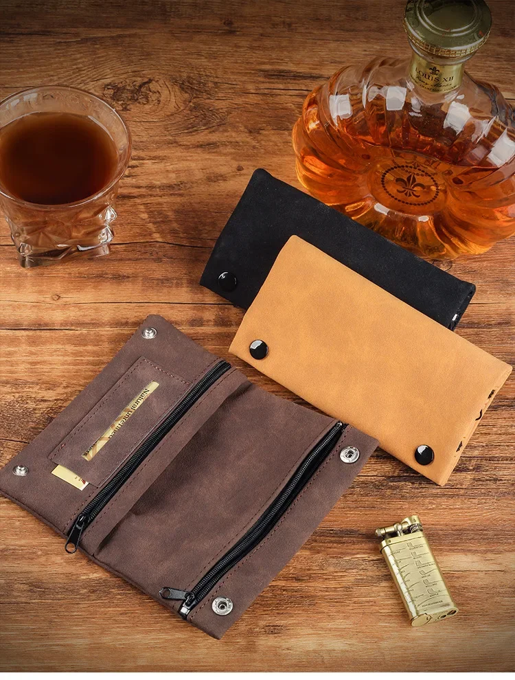 Handgefertigter Leder-Tabakbeutel, Etui, Tasche, Raucherpapierhalter, Etui, Geldbörse, multifunktionale, faltbare Tabakaufbewahrungstasche – Detail 3