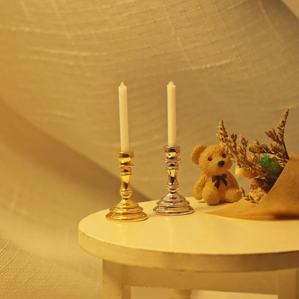 1:12 skala domek dla lalek miniaturowy świecznik żywica Mini świeczniki meble zabawki żywica syntetyczna śliczne miniaturowe świeczniki