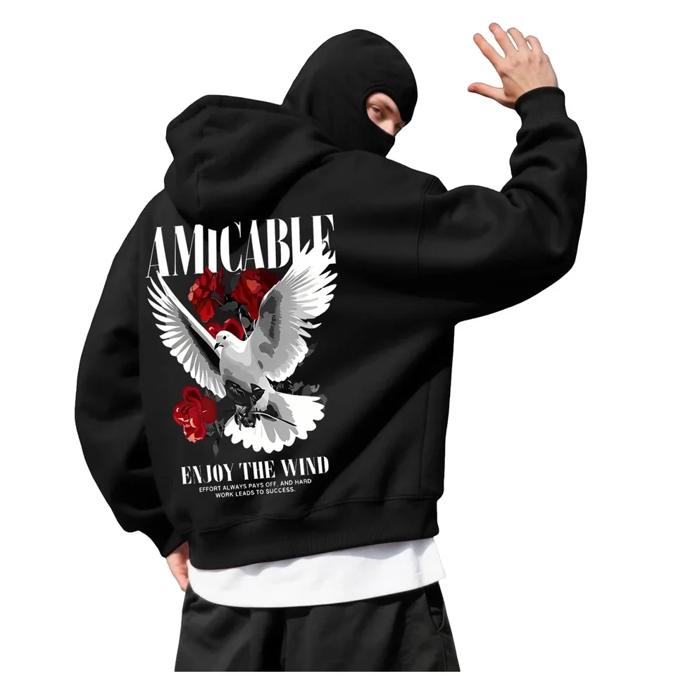 

Unisex Fleece Lined Zipper Hoodie Balaclava Streetwear Harajuku Double Hooded Sweatshirt Street Trendy Mens Womens Sports