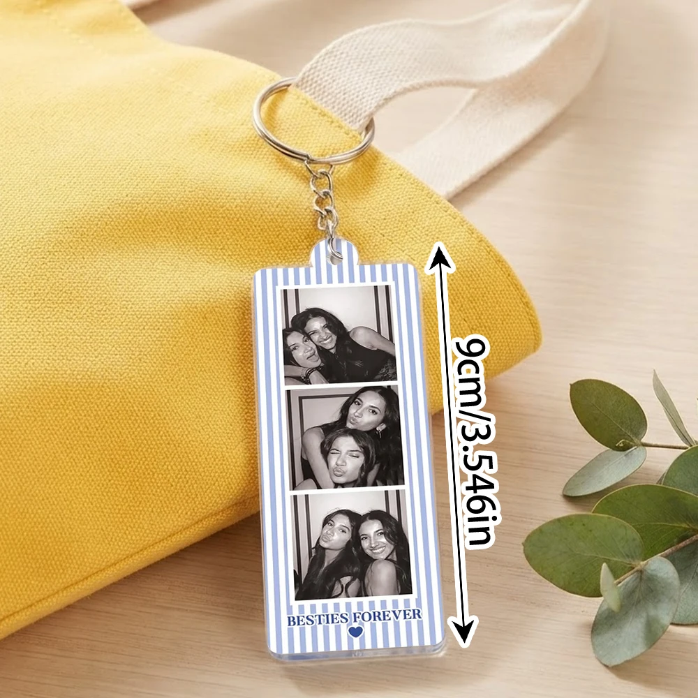 Personalized Acrylic Photo Keychain, Custom 3 Picture Photo Booth Key Ring, Custom Name Date, Anniversary Couple Gift, 12 Styles