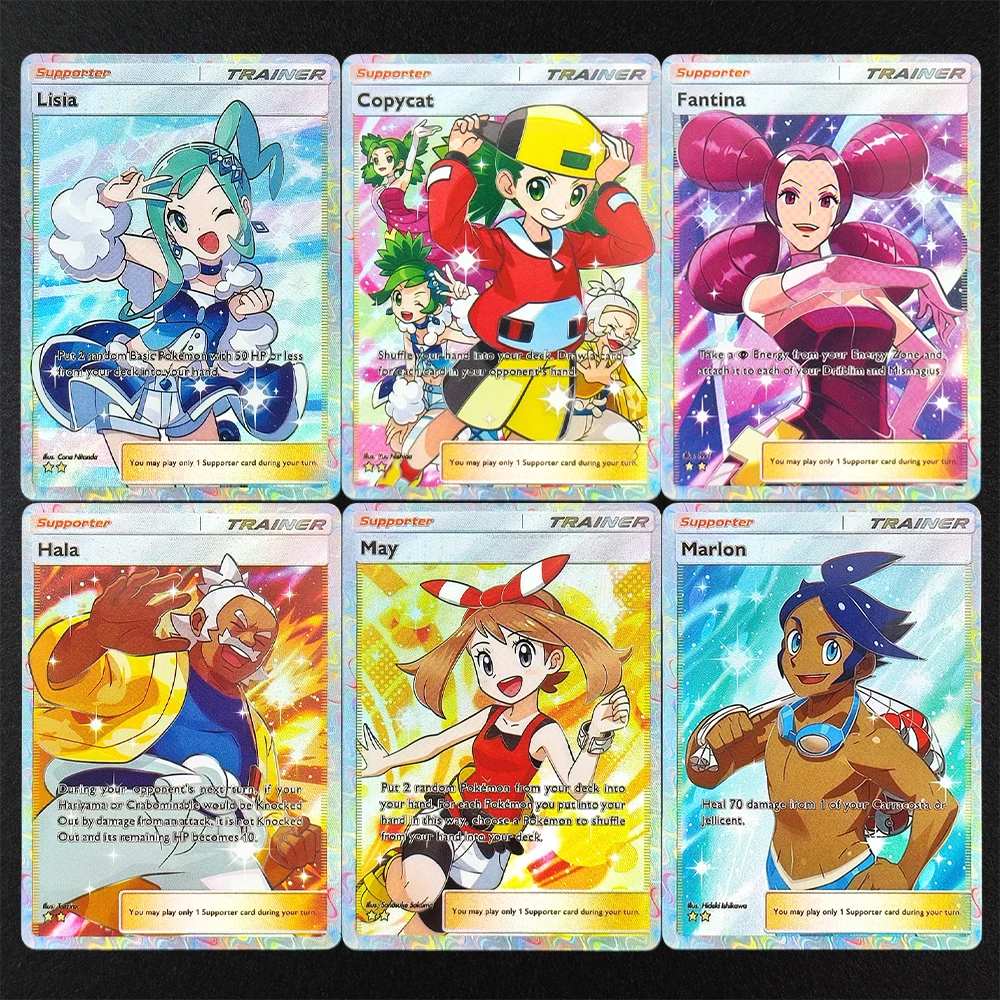 Diy pokemon tcg cartão de bolso B1-Mega subindo trainer lillie lisia copycat fantasia hlal may marlon super raro app cartão de jogo