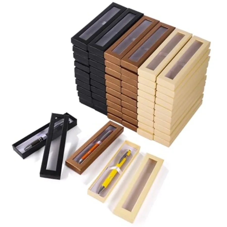 

60 PCS Pen Gift Box Empty Cases with Clear Lid 3 Colors Ballpoint Pen Gift Box Pen Jewelry Display Box for Jewelry Gift Busines