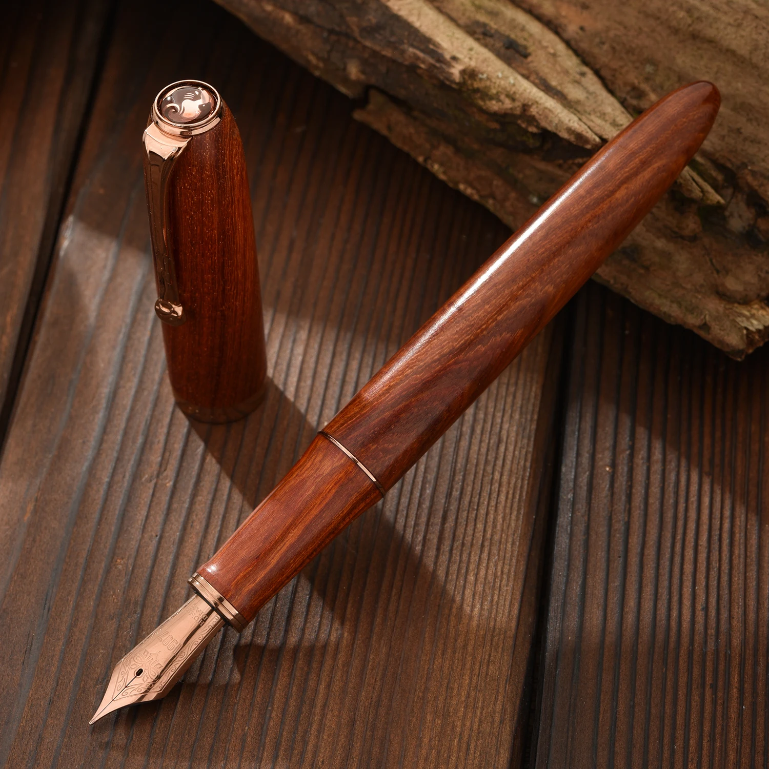 

Hongdian A10 Natural Wooden Fountain Pen EF F Nib Brown Black with Converter Office Writing Gift Pen