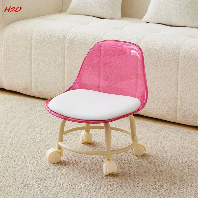 Acrylic small stool mute with universal wheel children\'s toddler stool net red small chair pulley short stool sewing floor stool