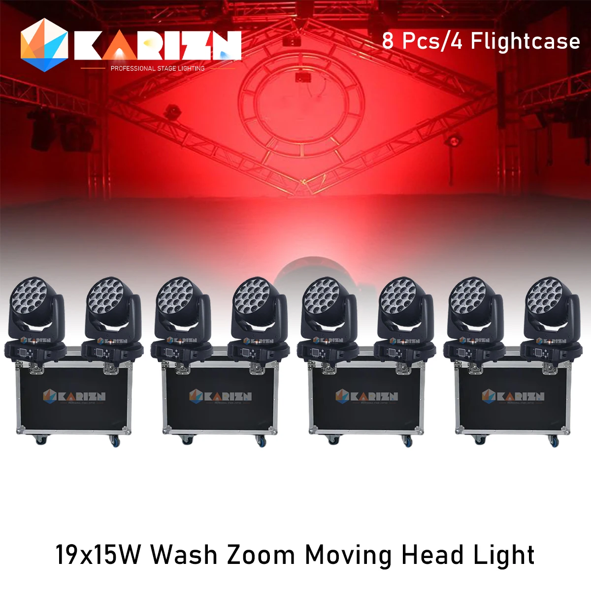 

0 Tax 8Pcs 19x15W Led Moving Head Zoom Light 4 Flight Case 19x15W Moving Head LED Zoom Lyre Wash Light RGBW Beam Effect Perfect