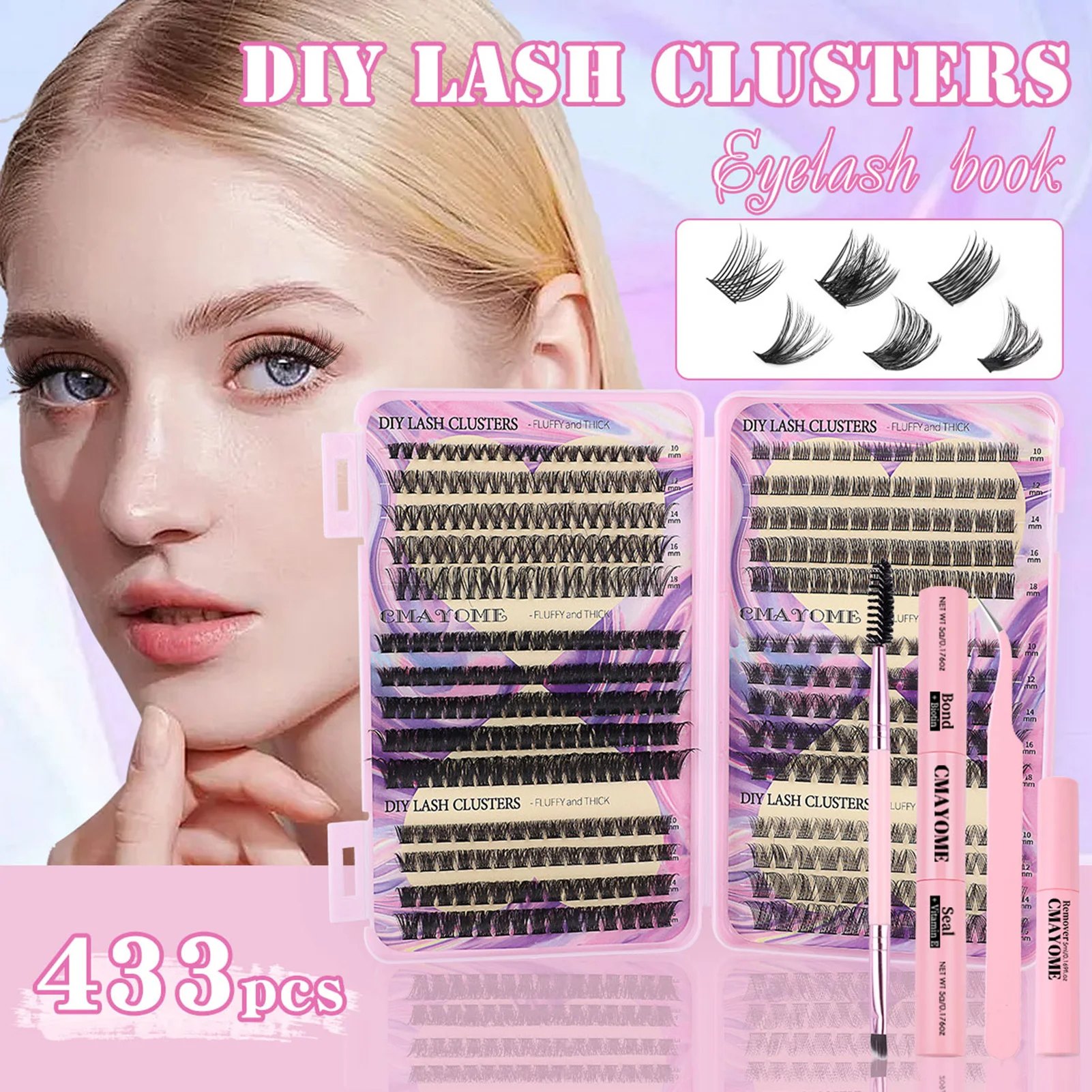 433pcs DIY lash cluster set 10-18mm natural long false eyelash extenstions Individual Thick lashes bond and seal glue Applicator