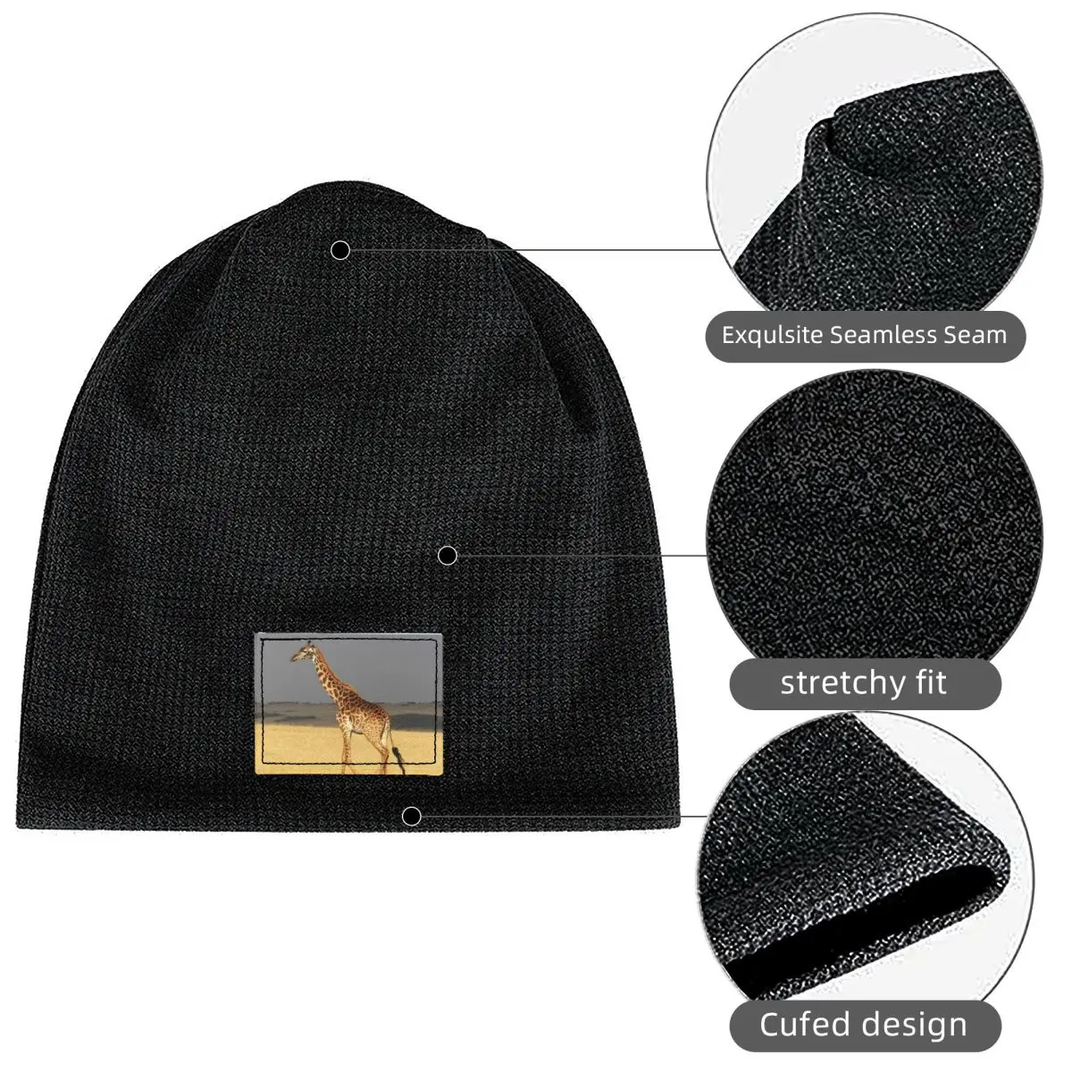 Giraffe Full Body Africa African Animals Waffle Knit Fleece Lined Beanie with PU Leather Patch Unisex Warm Winter Soft Cap