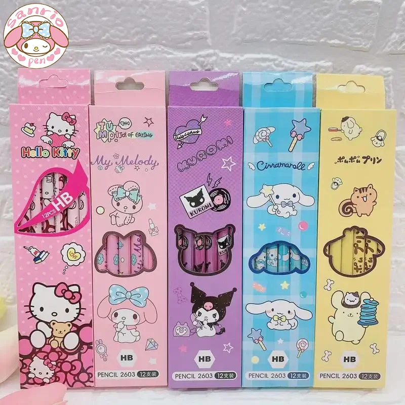 Sanrio 60pcs Cartoon Pencils My Melody Cinnamoroll Pens Primary Student Stationery Hb Black Write Draw School Children Boxed Pen