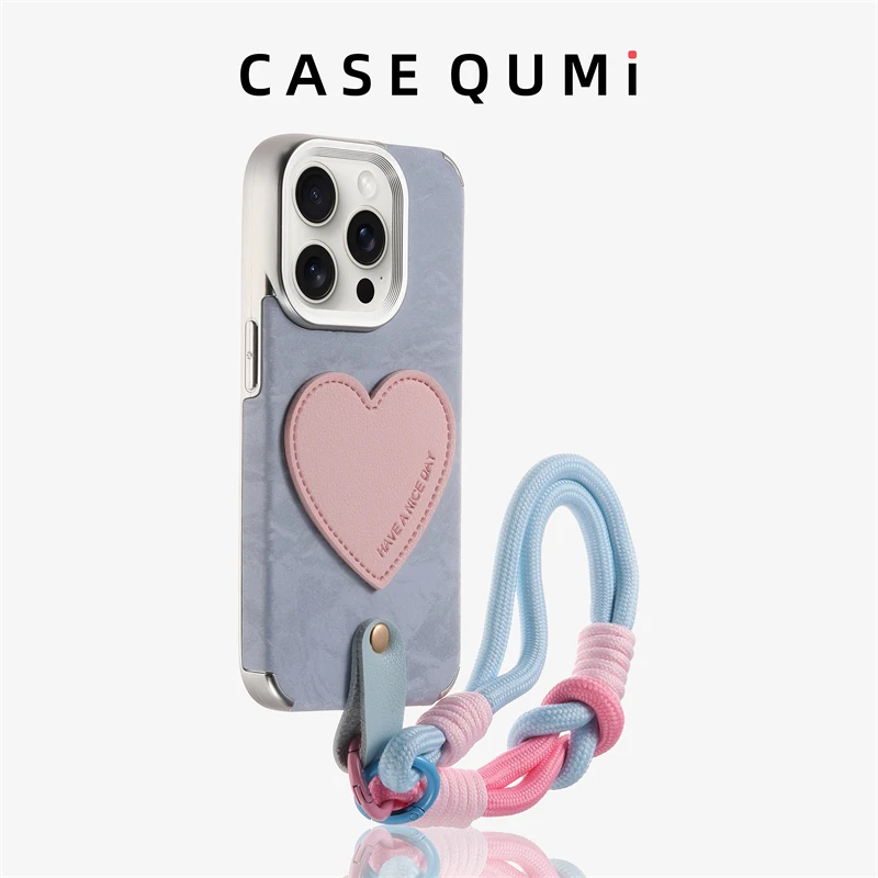 

Blue adient Leather Heart aped Phone Case with Lanyard for 6 pro Max Iphone 5 pro Max Anti Fall Silicone Full Cov...