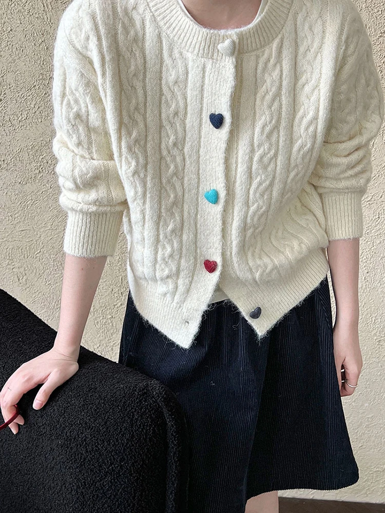 [EAM] Beige Vintage Big Size Knitting Cardigan Sweater O-Neck Long Sleeve Women New Fashion Tide Spring Autumn 2024 1DH7705