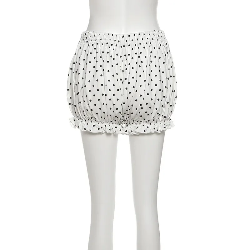Polka Dots Print Casual 2 Piece Set 2026 Summer Women Sexy V-neck Lace Up Halter Backless Camis Tops + Lantern shorts Suits