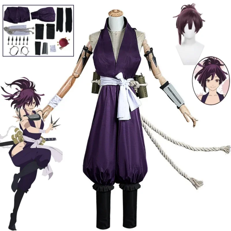 Anime Jigokuraku Yukudha Cosplay Kostum Kunoichi Hello's Seven Fox Sumire Purple Uniform Halloween Party Women's Full Set