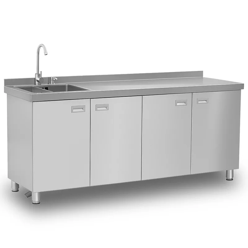 304 thickened version Stainless Steel Kitchen Cabinet 3 Doors Kitchen Cabinet With Double Sinks Integrated and self-installing