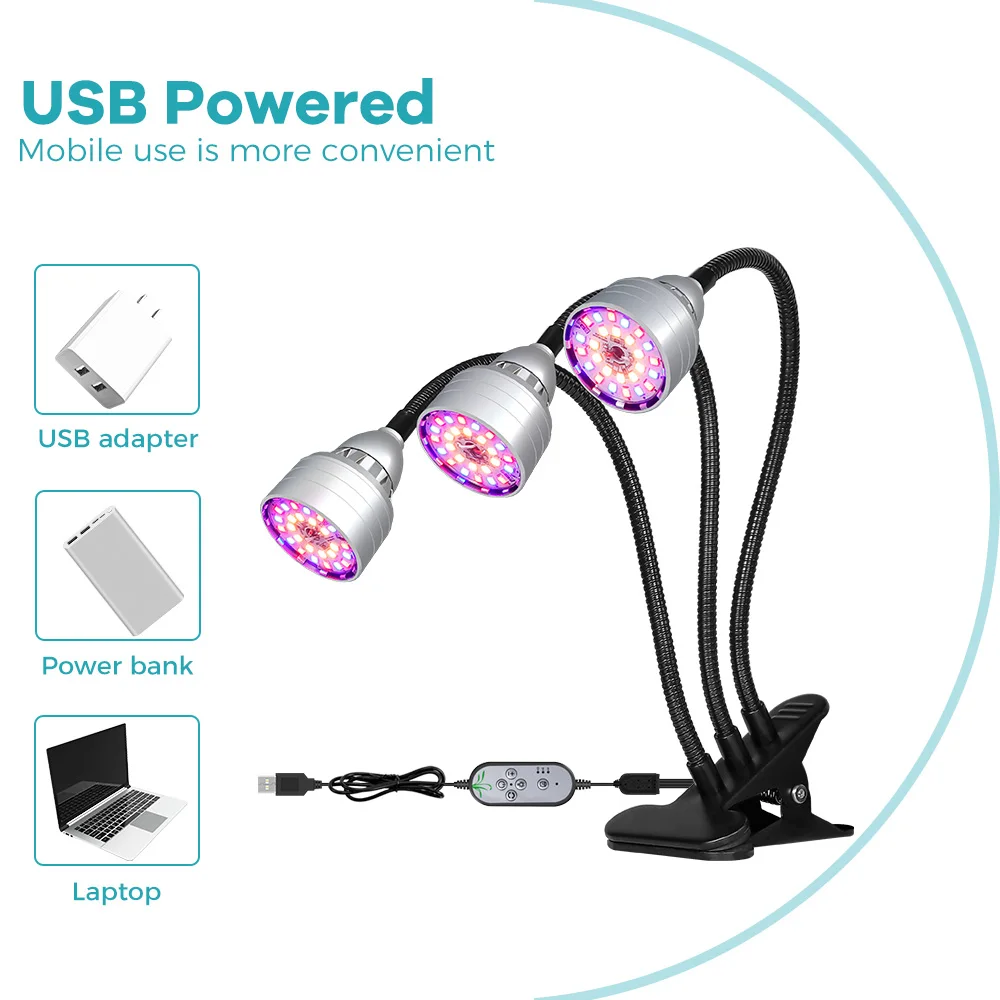 USB Full Spectrum LED Plant Grow Light 5V 3Modes Timing Hydroponic Seedlings Cultivate Lamp Greenhouse Tent Growth Fill Lighting