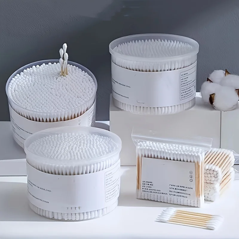 500 عصي من الخيزران برأسين - مستديرة واحدة وواحدة مدببة وغير معطرة لمستحضرات التجميل التي تستخدم لمرة واحدة وتنظيف الأذن، أدوات العناية بالبشرة #2