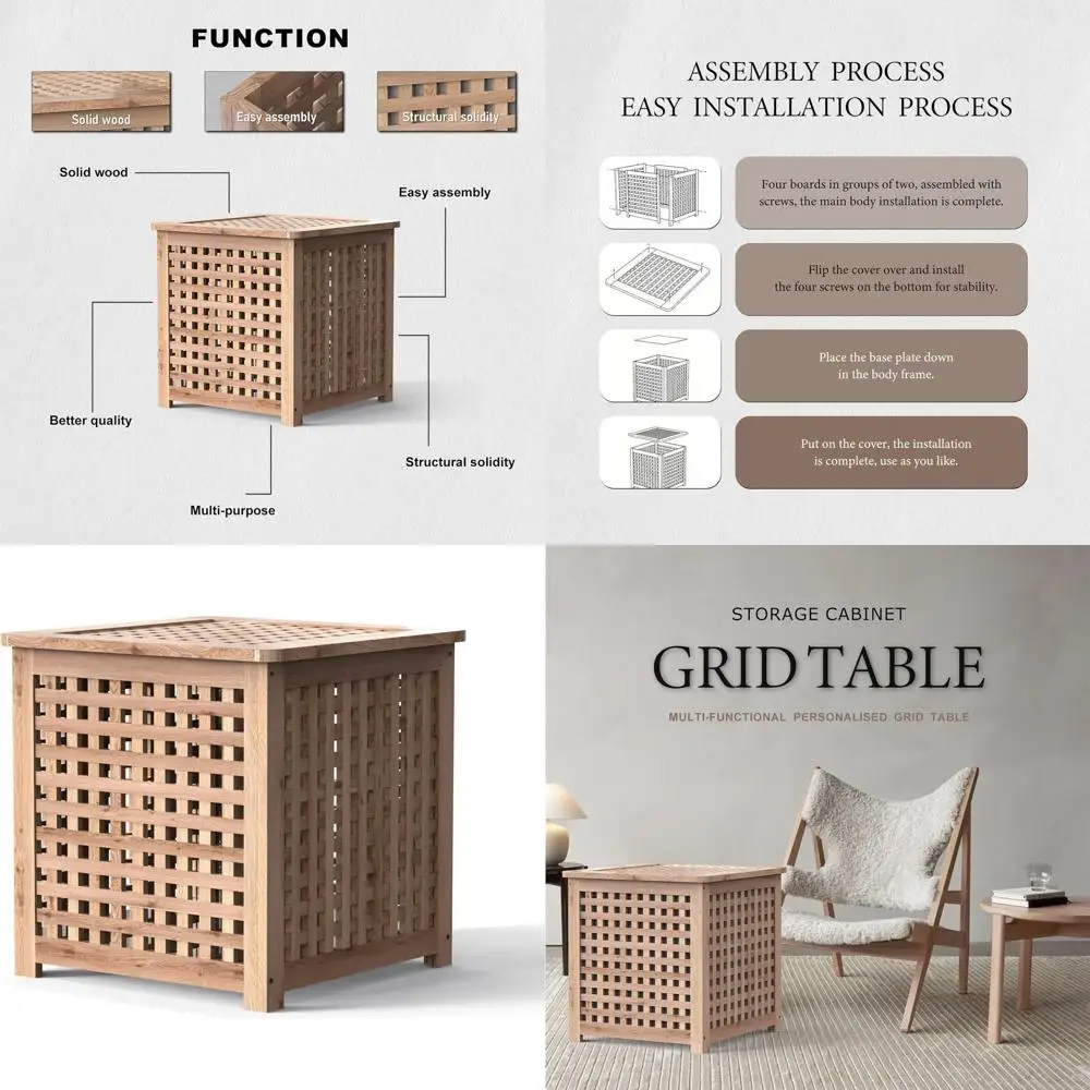 

Boho Chic Wooden Side Table - Indoor/Outdoor Use, Compact Coffee Table for Patio, Living Room, Storage Deck Box for Cushions, To