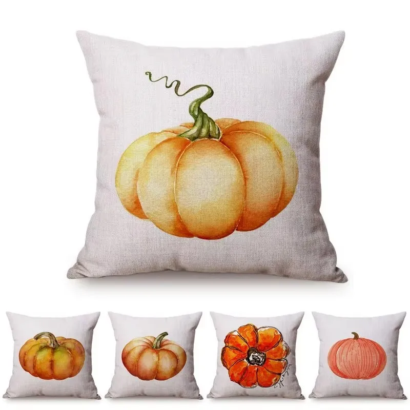 Simple Yellow Pumpkin Thanksgiving Autumn Harvest Watercolor Art Rural Home Decor Sofa Pillow Case Cotton Linen Cushion Cover