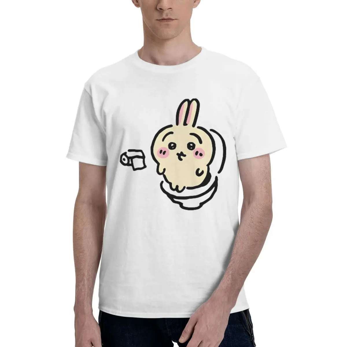 Usagi On The Toilet Potty Chiikawa Hachiware Poop Pooping T Shirts Short Sleeve Tshirt Summer Cotton O-Neck Oversized Top Tees