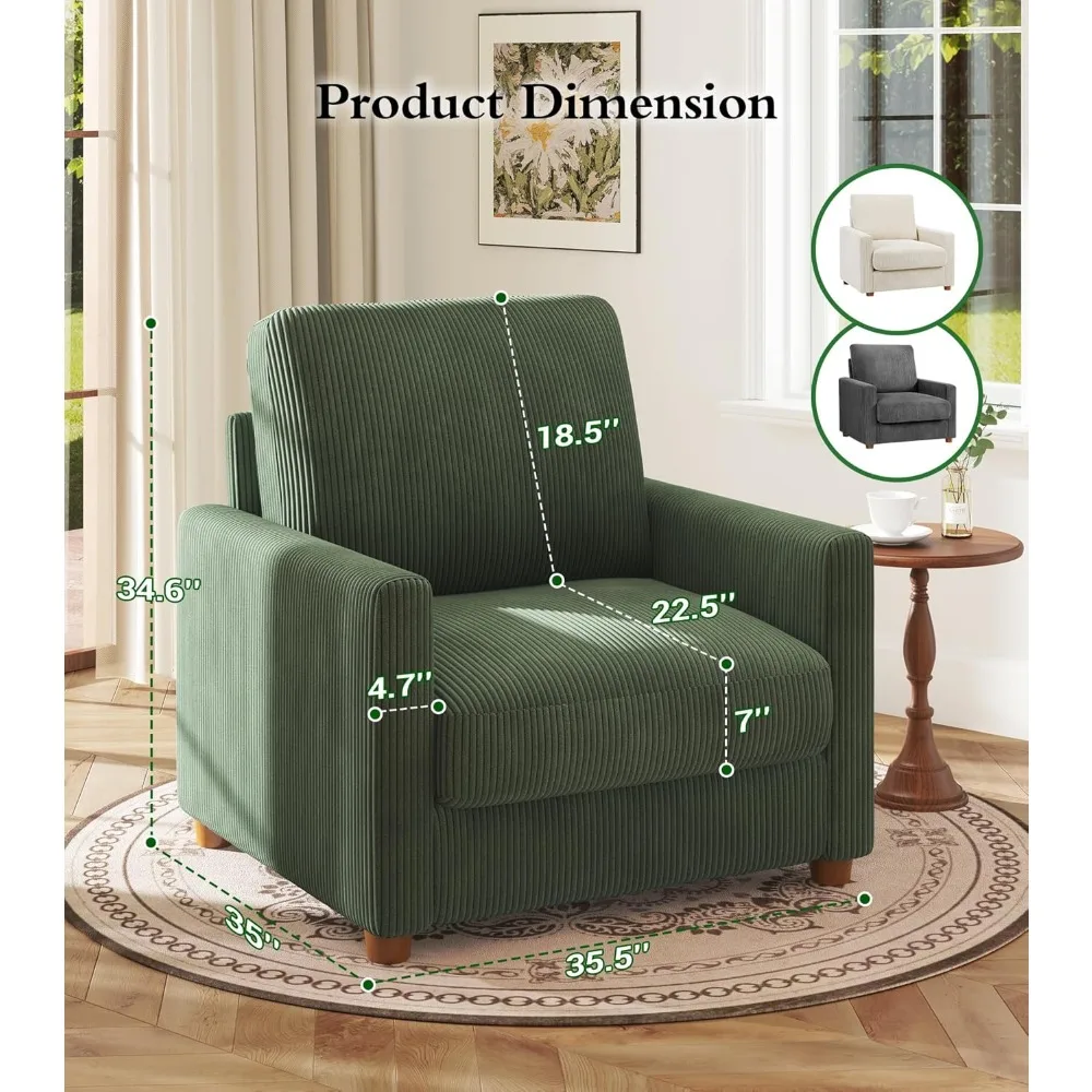 كرسي كبير الحجم 35.5 بوصة، سهل التجميع كراسي غرفة المعيشة، كرسي قراءة سروال قصير لغرفة النوم، لمقعد بعمق 2.5 بوصة #2