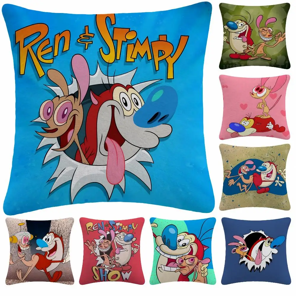 Cartoon Cute Kids T-The Ren Stimpy Show Cushion Cover Soft Plush  throw pillow Sofa Bedroom Living Room Car Dorm Home Decor Gift