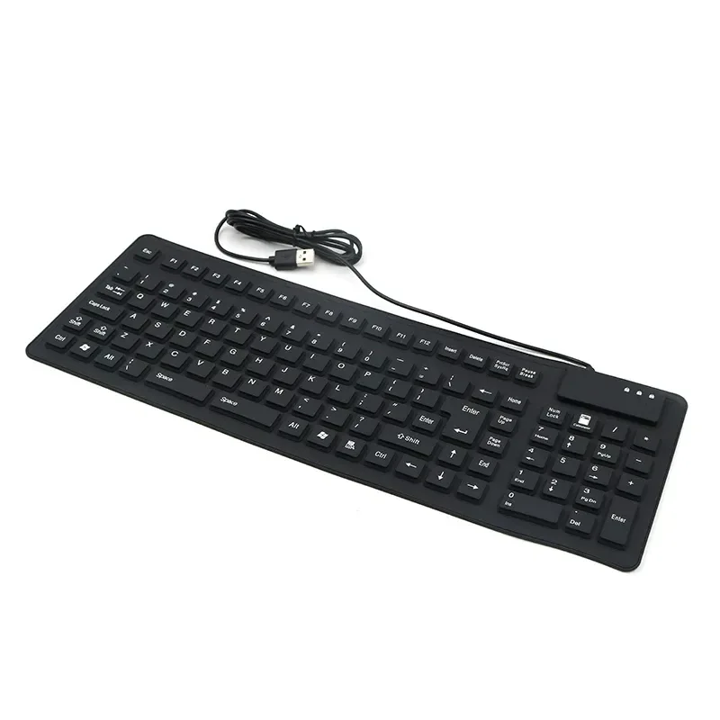 for USB Silicone Foldable Keyboard Portable Compact Soft Wired External Keypad Silent Office Desktop Laptop Spanish English