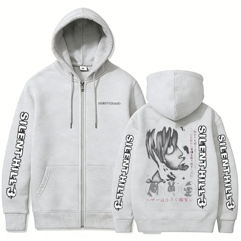 Horror-Spiel Silent Hill Zipper-Hoodie Herrenmode Lässige Vintage-Reißverschlussjacke Unisex Gothic Rock Oversized Zip-Up-Sweatshirt – Detail 6