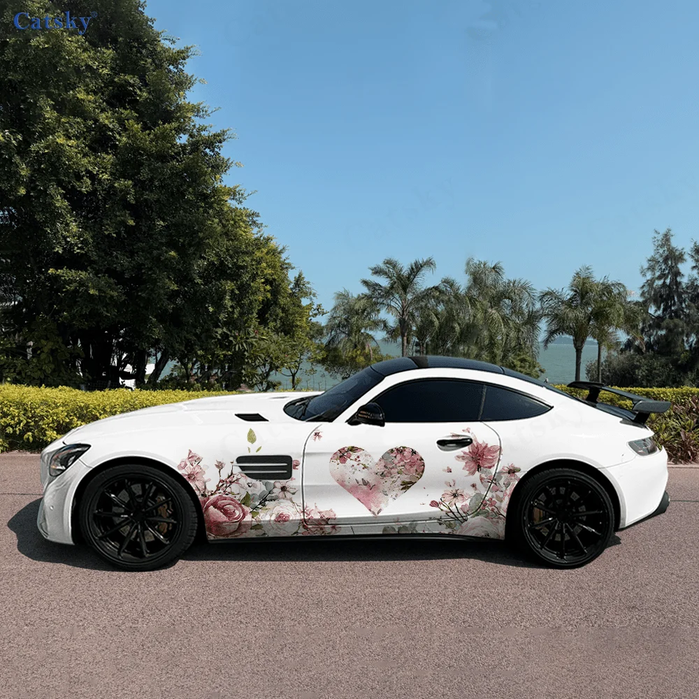 

A Bouquet of Flowers Love Car Vinyl Wraps Decal Self-adhesive PVC Sticker Suitable for Trucks SUV Decor Auto Accessories Gift
