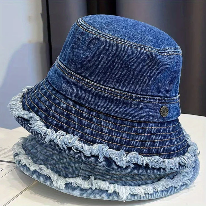 

Denim Washed Cotton Tassel Bucket Hats for Women Men Vintage Foldable Unisex Panama Bob Cap Gorros Outdoor Beach Fishing Sun Hat