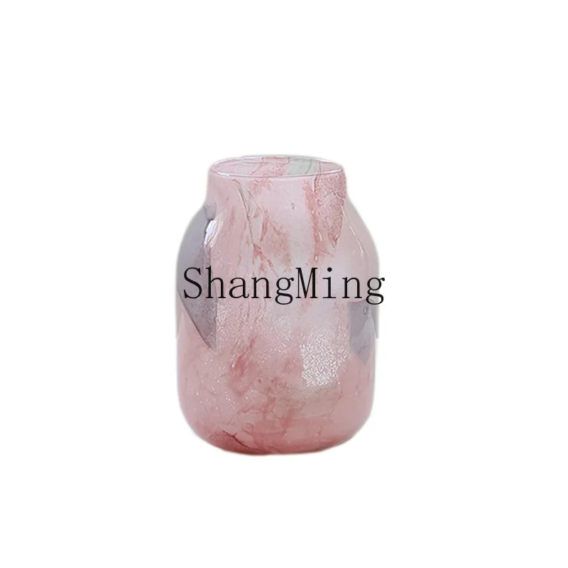 

DSA Creative Pink Flocculent Marble Magnetic Powder Vase Medium Antique Flower Dining Table Countertop Living Room Vase